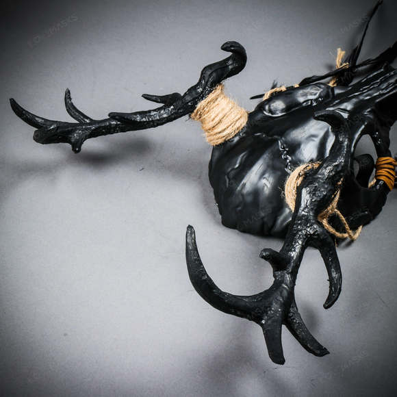 Antelope Devil Deer Horn Skull Ghost Masquerade Mask - Black - Picture 7 of 8